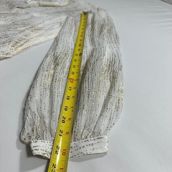 NWT 7 For All Mankind Silk Blend Tie Neck Blouse White Gold Button Down Sz Large - Picture 10 of 13